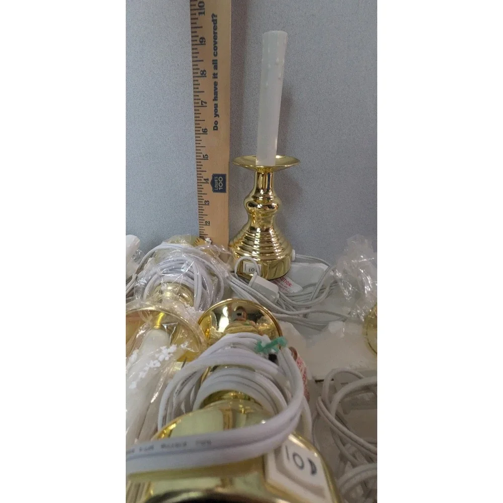 Electric Window Candle Set 6 Pack Gold Like New Brass Tone Holiday